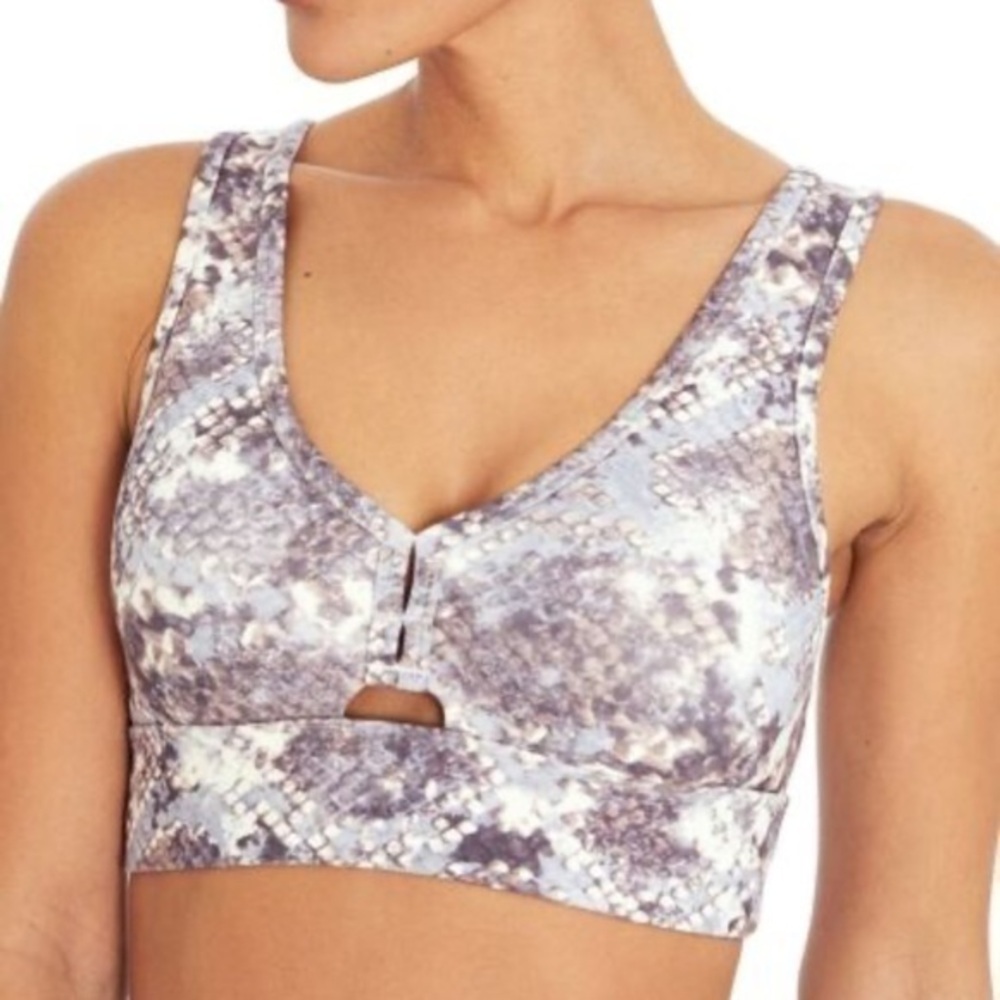 Jessica Simpson Heather Purple Snake-Print Keyhole Mikie Sports Bra Size Medium